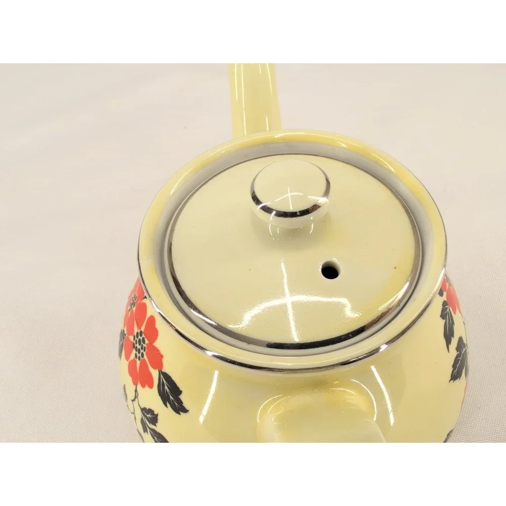 Hall Teapot Yellow Red Poppy Vintage Superior Quality Kitchenware Made in USA